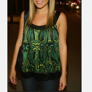 Y2K Vintage BEBE Green Going Out Top Small Sleeveless Silk Blend